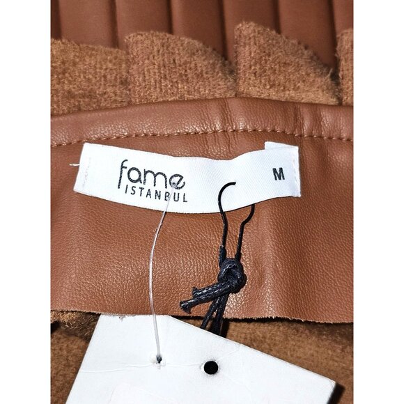 NWT Fame/Ekim 31 Women's Brown Faux Leather Ruffle Skirt with Belt Size M 1837 - Picture 7 of 11